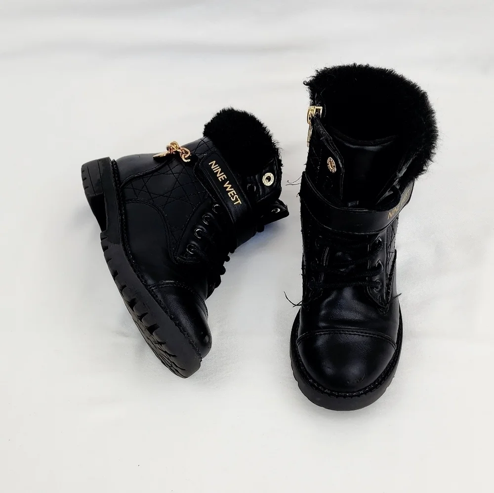Nine West  Black Faux Fur Upper Chain Detail Boots
